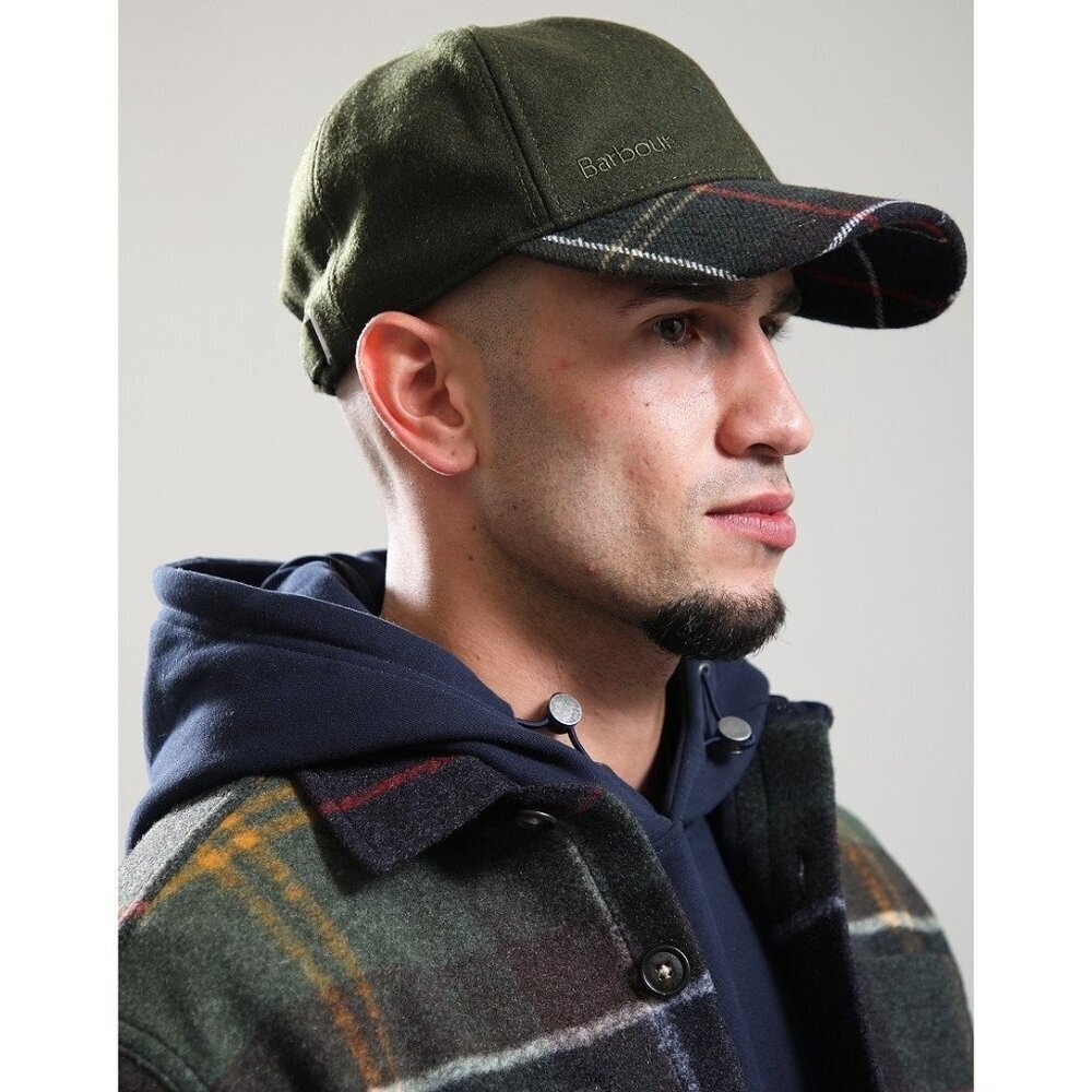 Barbour Olive Green Wool Plaid Baseball Cap